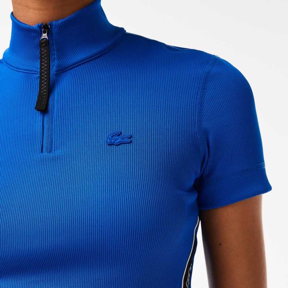 Lacoste Contrast Bands Zip Neck Azules | 2149-FHOZP