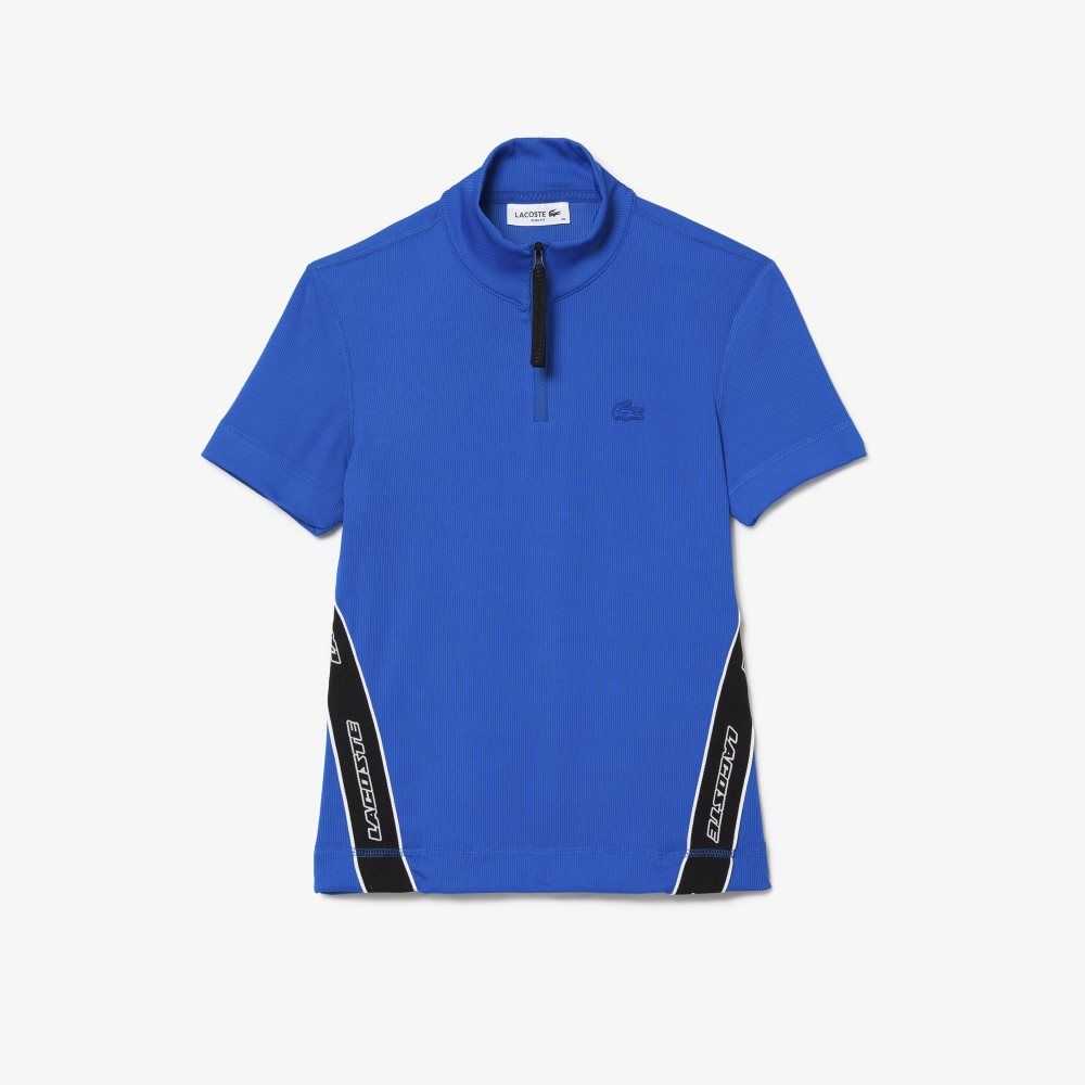 Lacoste Contrast Bands Zip Neck Azules | 2149-FHOZP