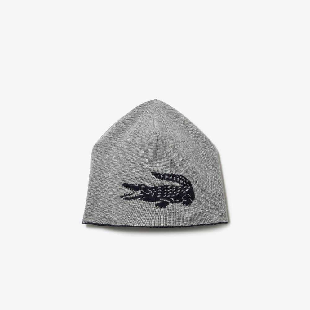 Lacoste Contrast Crocodile Reversible Beanie Azul Marino Azules Gris | 6431-AQDEK