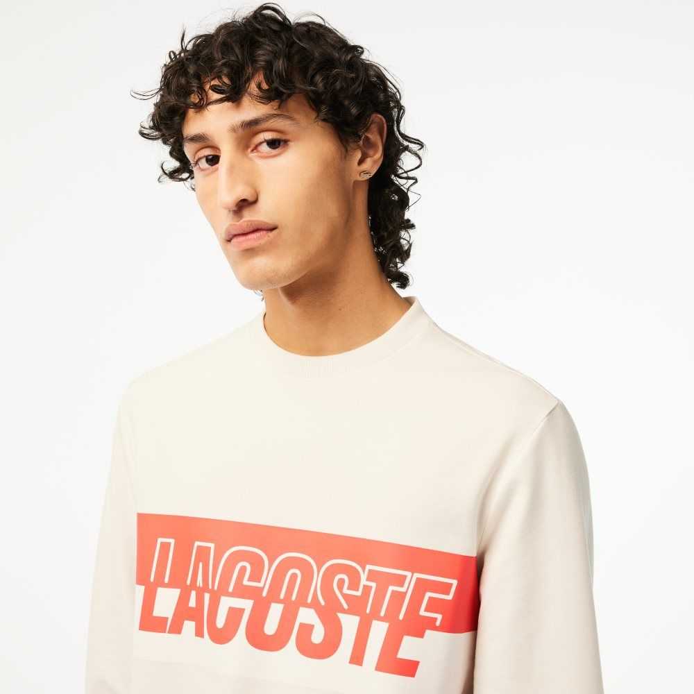 Lacoste Contrast Logo Print Fleece Sweatshirt Beige | 7284-PFGUY