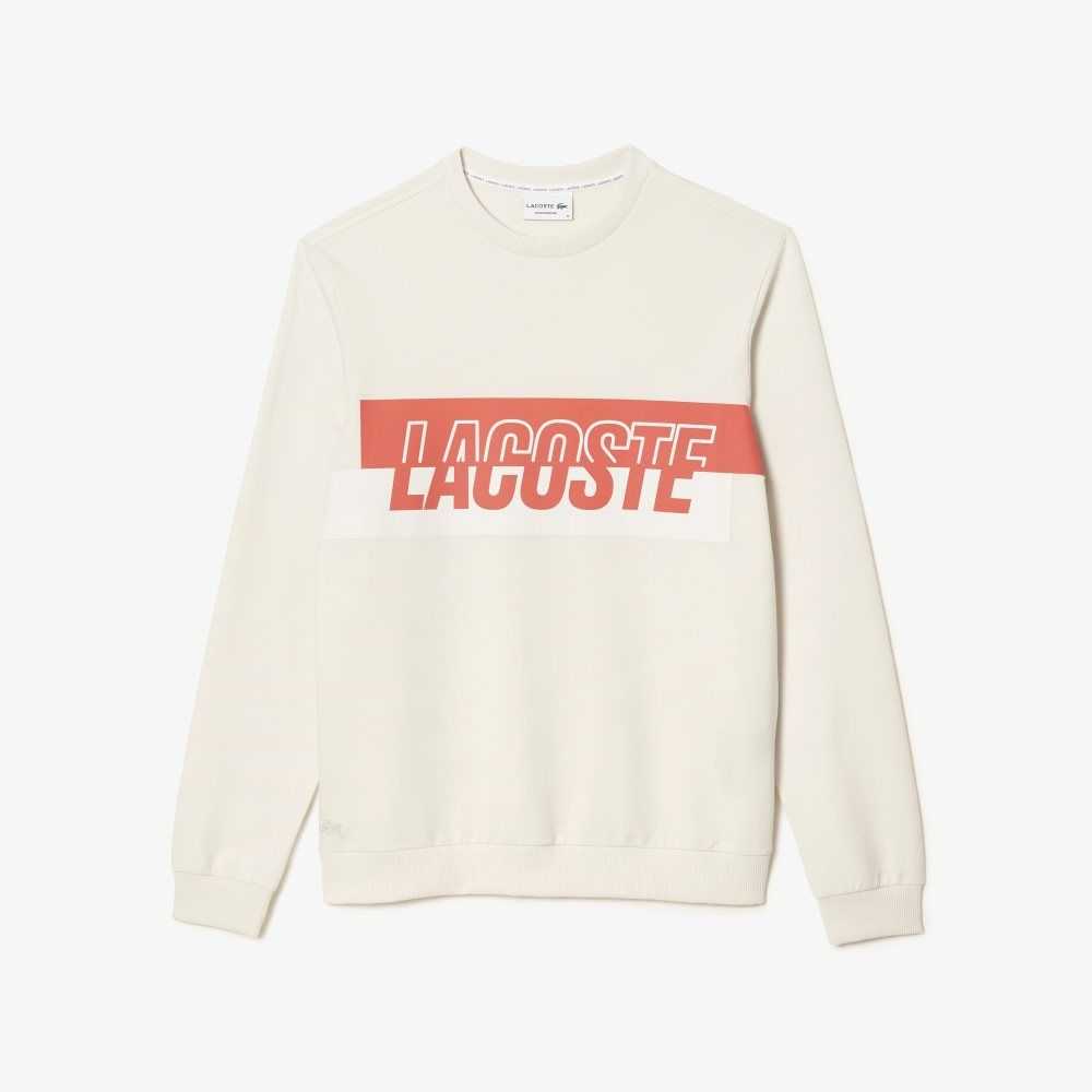 Lacoste Contrast Logo Print Fleece Sweatshirt Beige | 7284-PFGUY