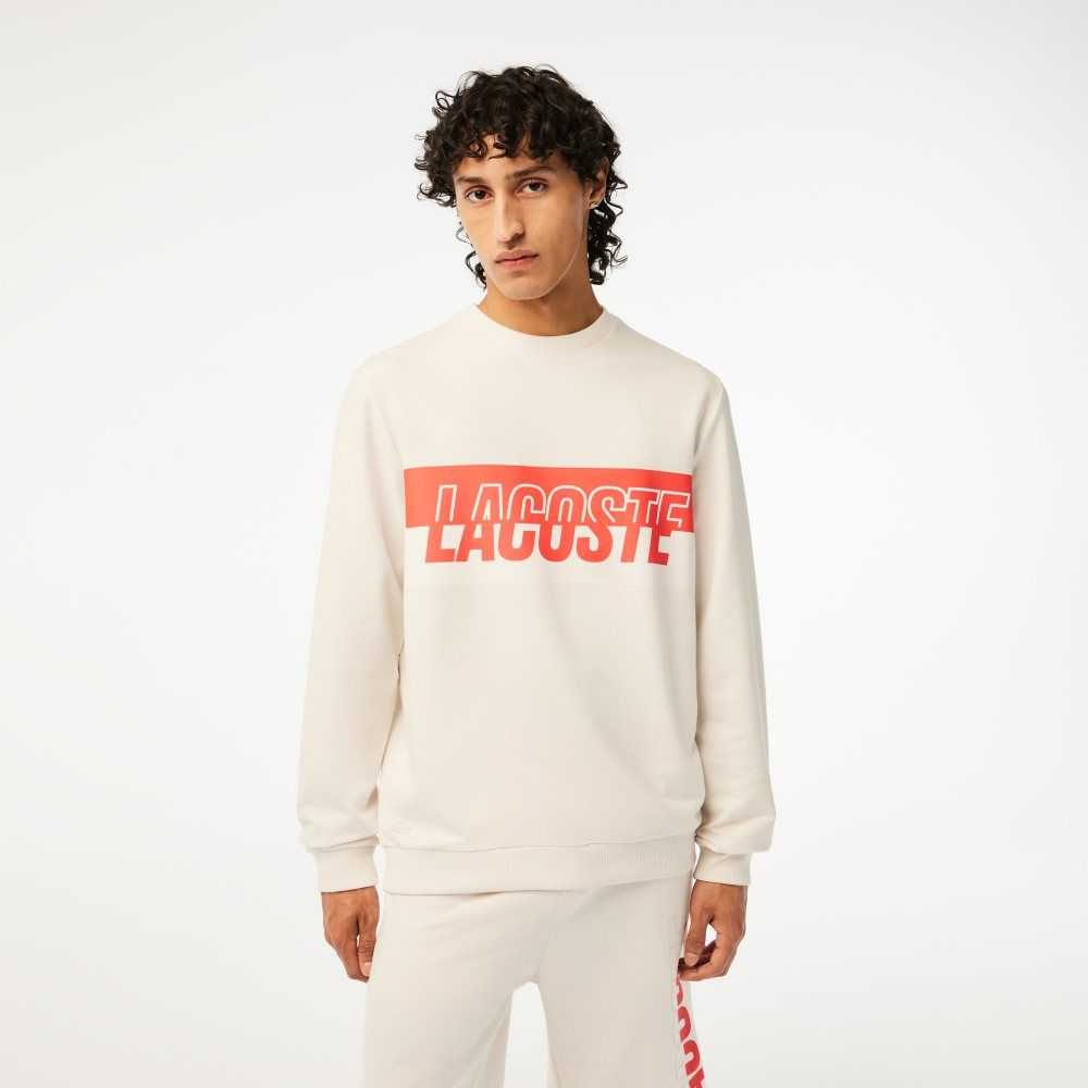 Lacoste Contrast Logo Print Fleece Sweatshirt Beige | 7284-PFGUY