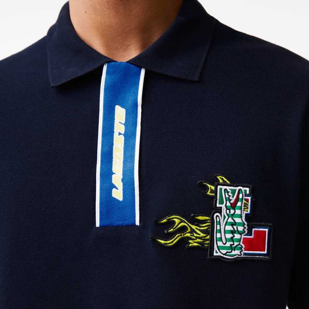 Lacoste Contrast Placket And Crocodile Badge Azul Marino Azules | 4826-XBGNI