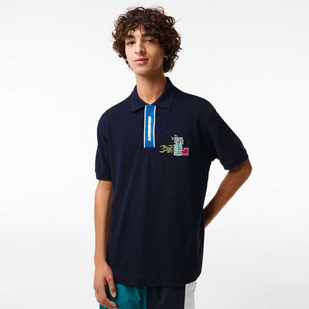 Lacoste Contrast Placket And Crocodile Badge Azul Marino Azules | 4826-XBGNI