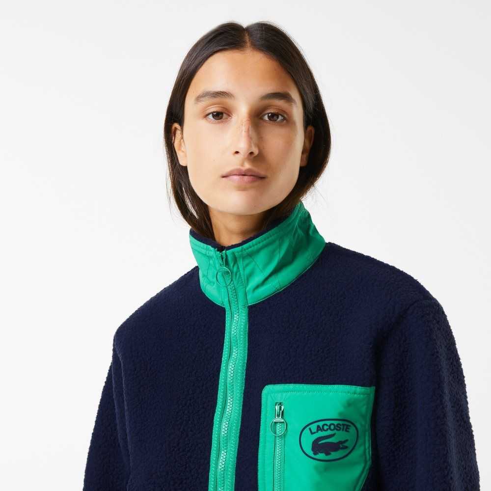 Lacoste Contrast Print Sherpa Fleece Azul Marino Azules Verde | 0813-KAIBX