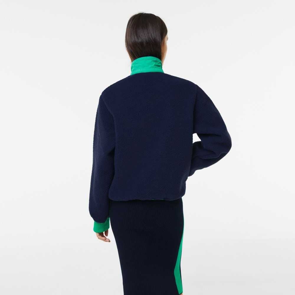 Lacoste Contrast Print Sherpa Fleece Azul Marino Azules Verde | 0813-KAIBX