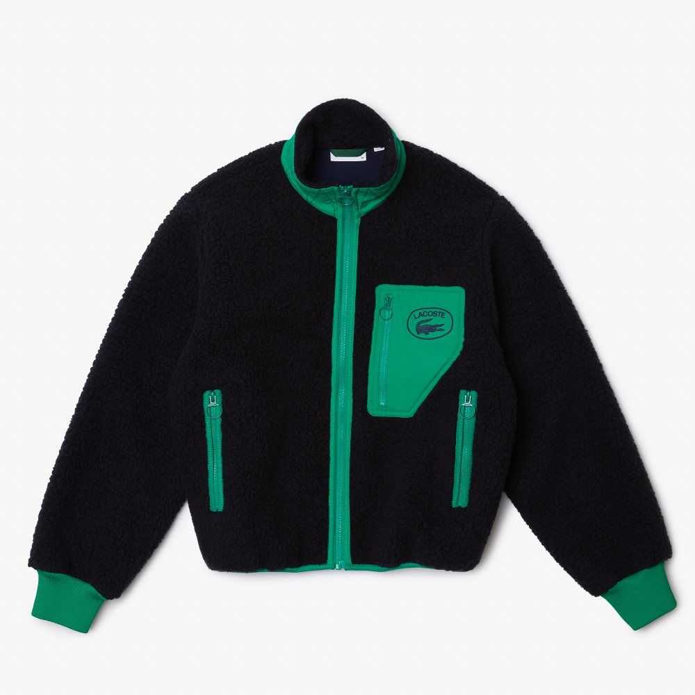 Lacoste Contrast Print Sherpa Fleece Azul Marino Azules Verde | 0813-KAIBX