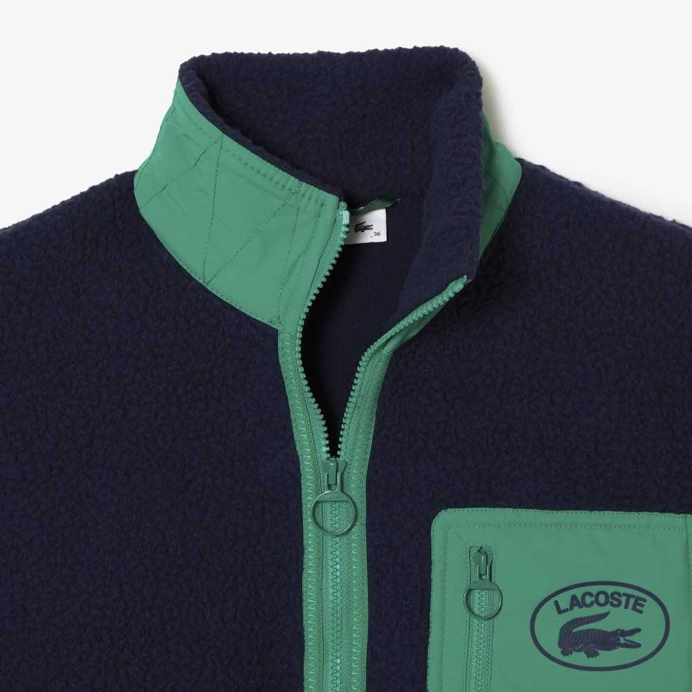 Lacoste Contrast Print Sherpa Fleece Azul Marino Azules Verde | 0813-KAIBX