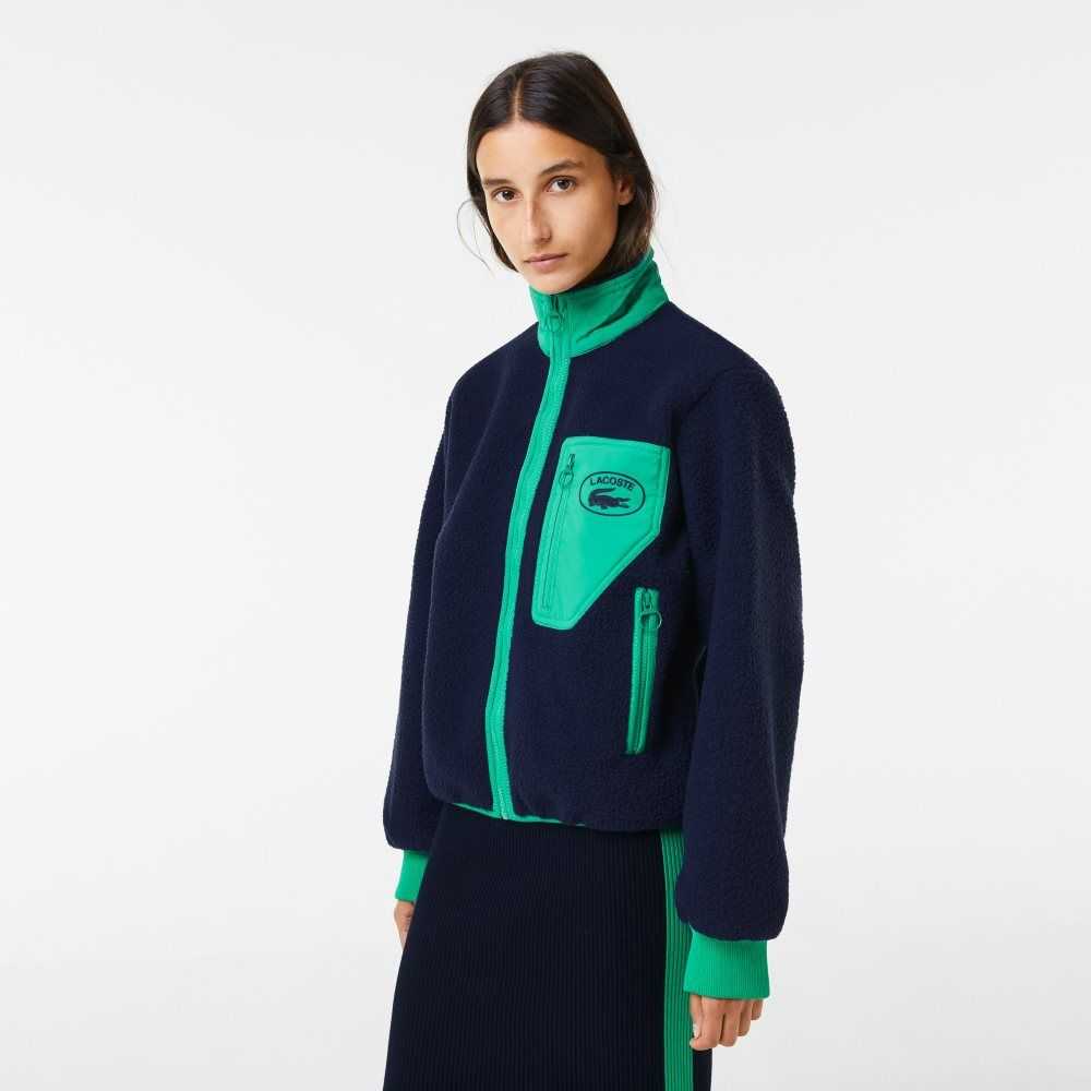 Lacoste Contrast Print Sherpa Fleece Azul Marino Azules Verde | 0813-KAIBX