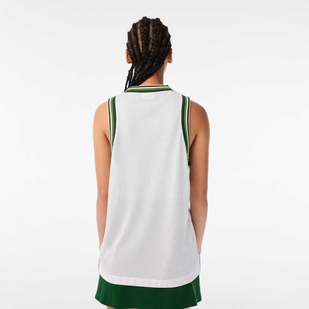 Lacoste Contrast V Neck Tank Blancas | 6023-AJHKO