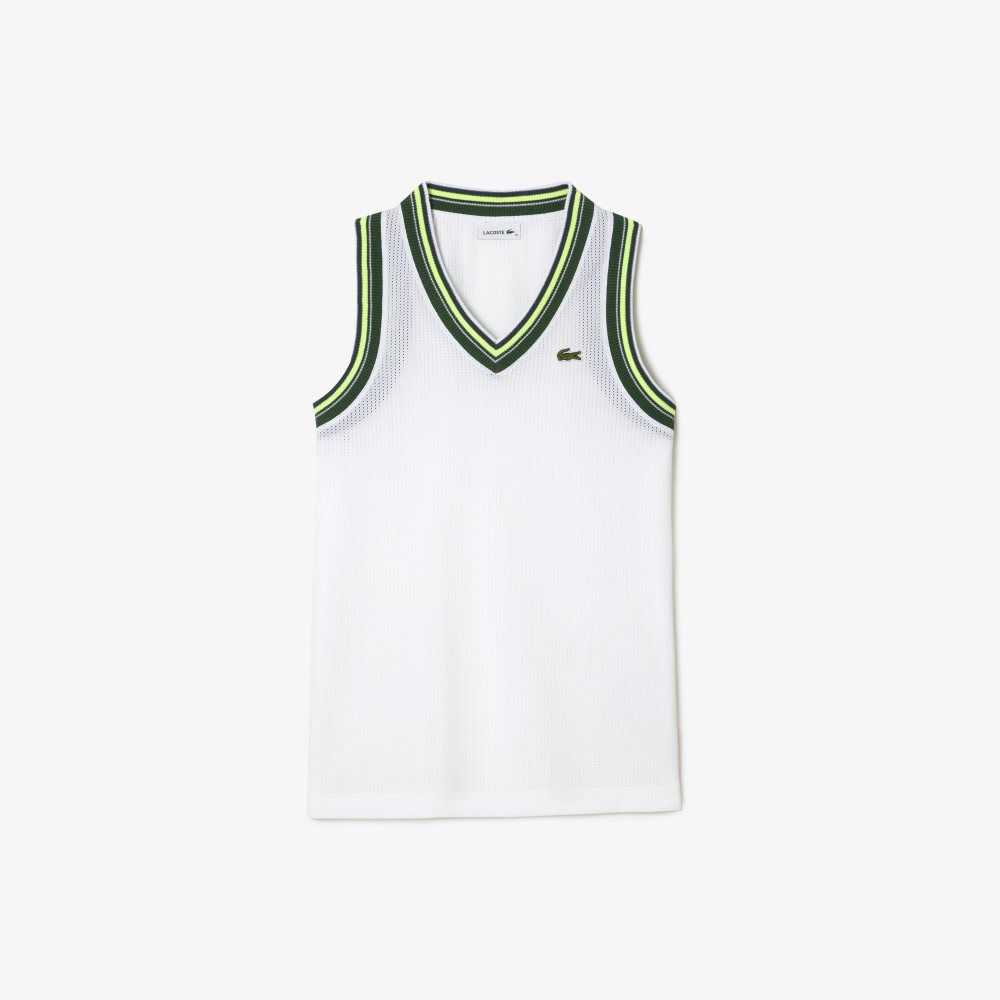 Lacoste Contrast V Neck Tank Blancas | 6023-AJHKO