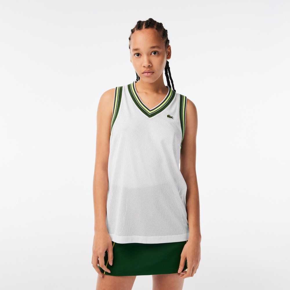 Lacoste Contrast V Neck Tank Blancas | 6023-AJHKO