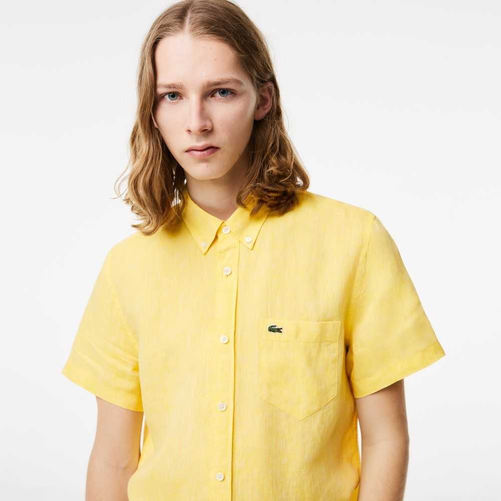 Lacoste Corta Sleeve Linen Amarillo | 6184-TPCOD