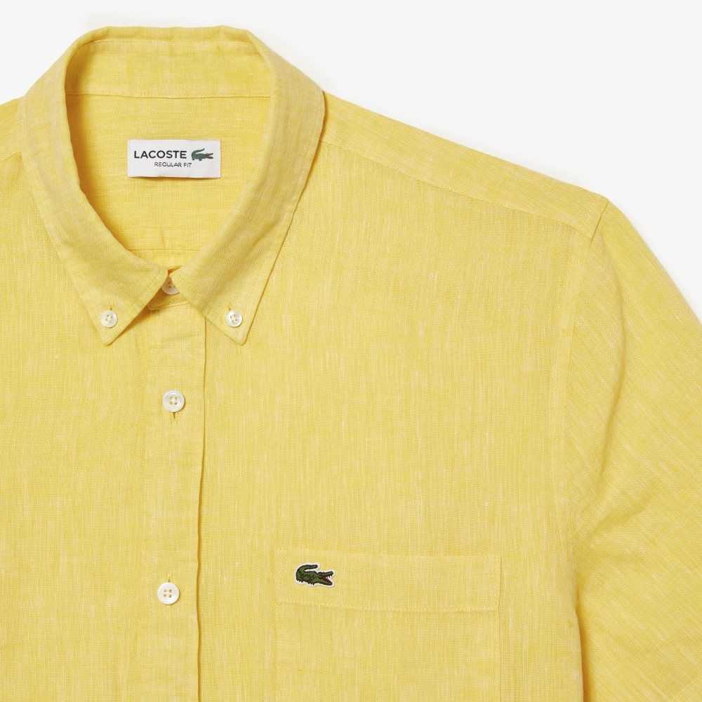 Lacoste Corta Sleeve Linen Amarillo | 6184-TPCOD