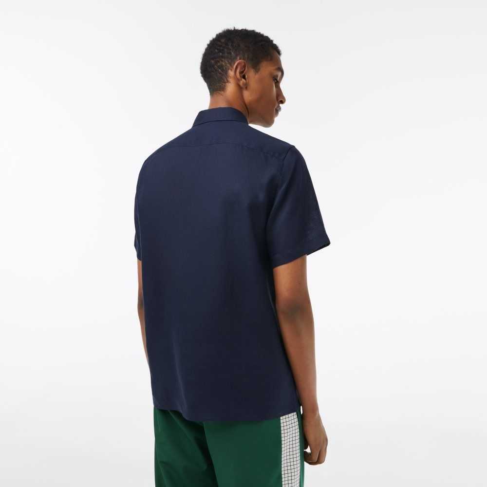 Lacoste Corta Sleeve Linen Azul Marino Azules | 0318-MRUST