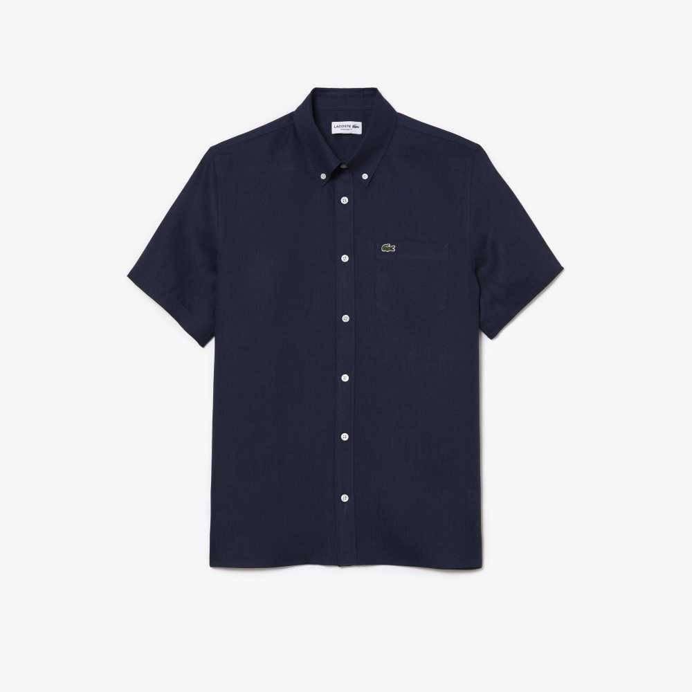 Lacoste Corta Sleeve Linen Azul Marino Azules | 0318-MRUST