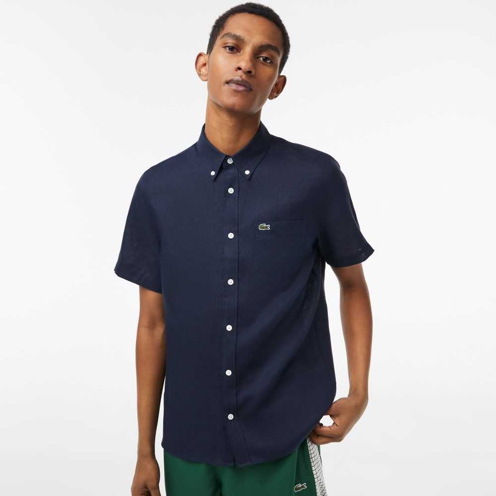 Lacoste Corta Sleeve Linen Azul Marino Azules | 0318-MRUST