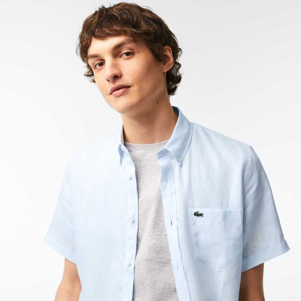 Lacoste Corta Sleeve Linen Azules Claro | 4168-WGIQF