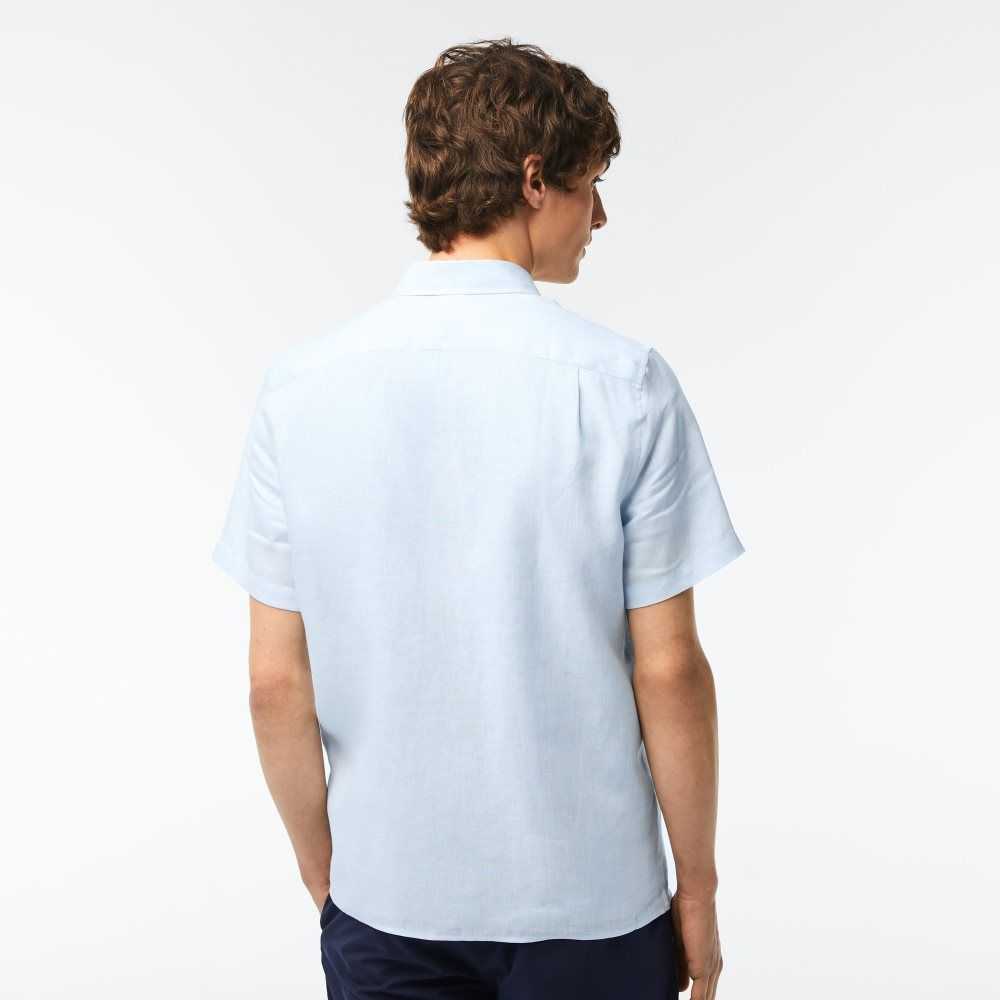 Lacoste Corta Sleeve Linen Azules Claro | 4168-WGIQF