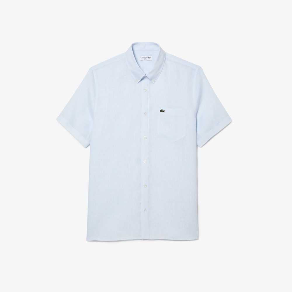 Lacoste Corta Sleeve Linen Azules Claro | 4168-WGIQF