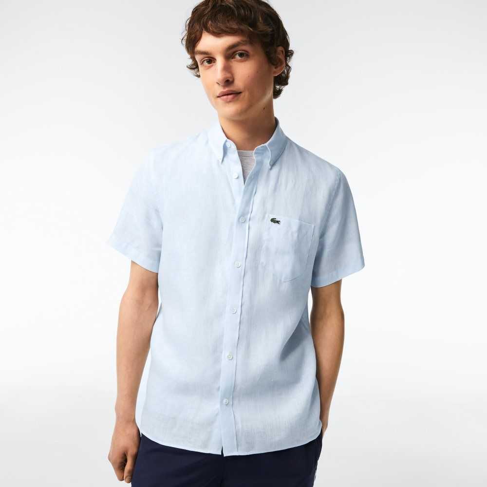 Lacoste Corta Sleeve Linen Azules Claro | 4168-WGIQF