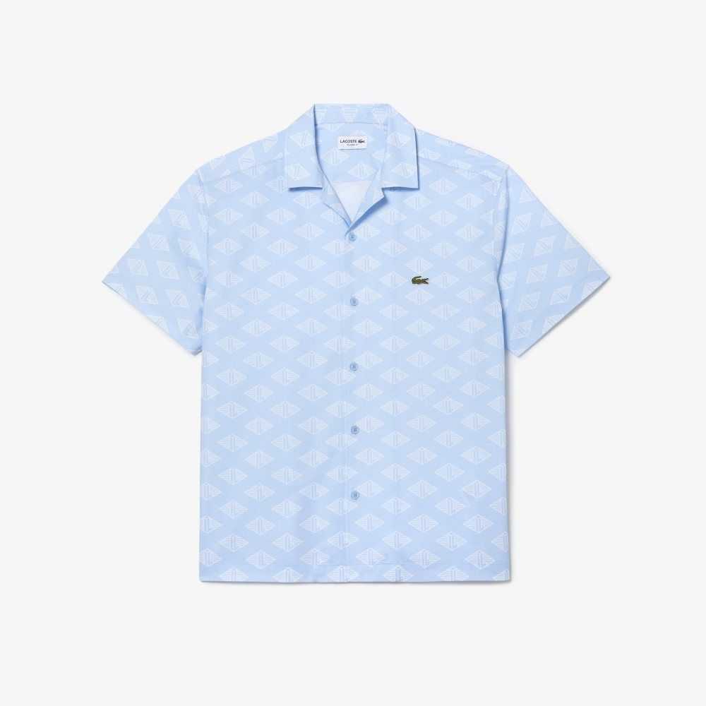 Lacoste Corta Sleeve Monogram Print Azules Blancas | 4875-GQYKU