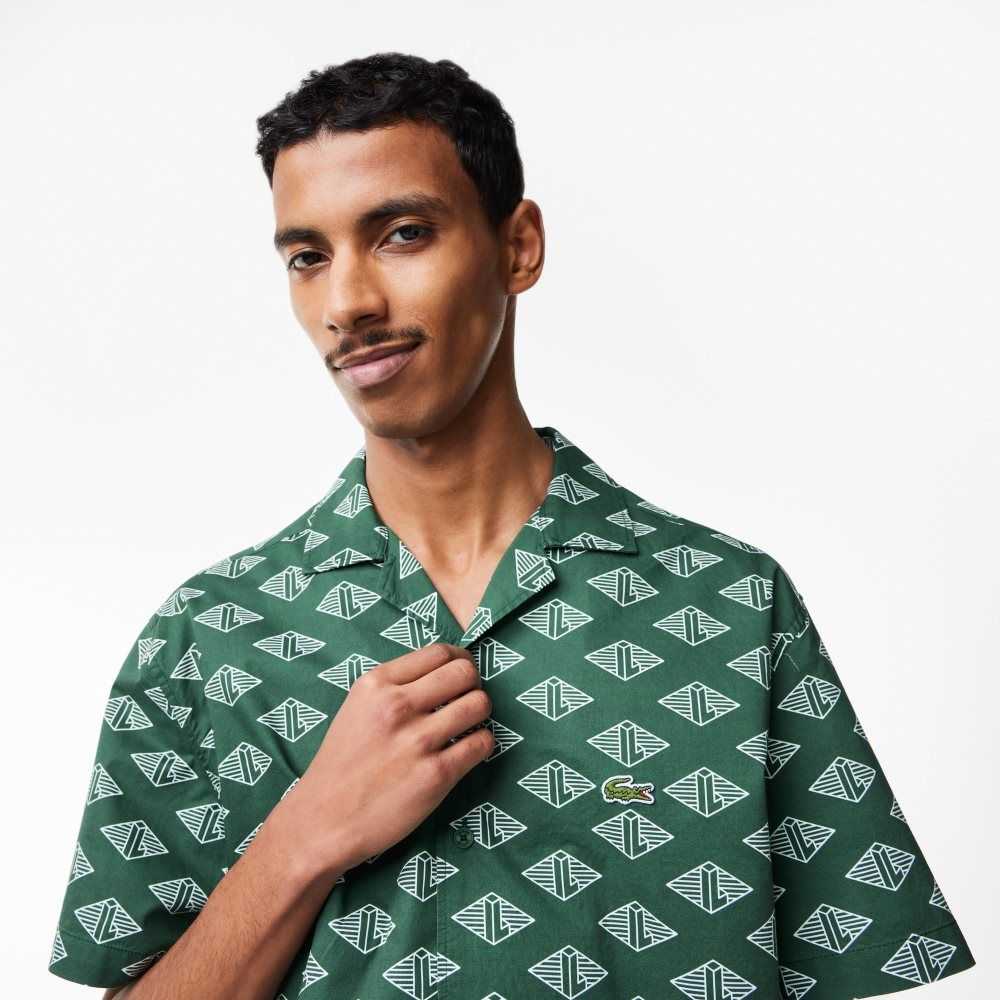 Lacoste Corta Sleeve Monogram Print Verde Blancas | 3942-CYPRZ