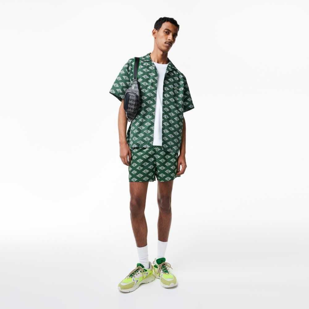 Lacoste Corta Sleeve Monogram Print Verde Blancas | 3942-CYPRZ