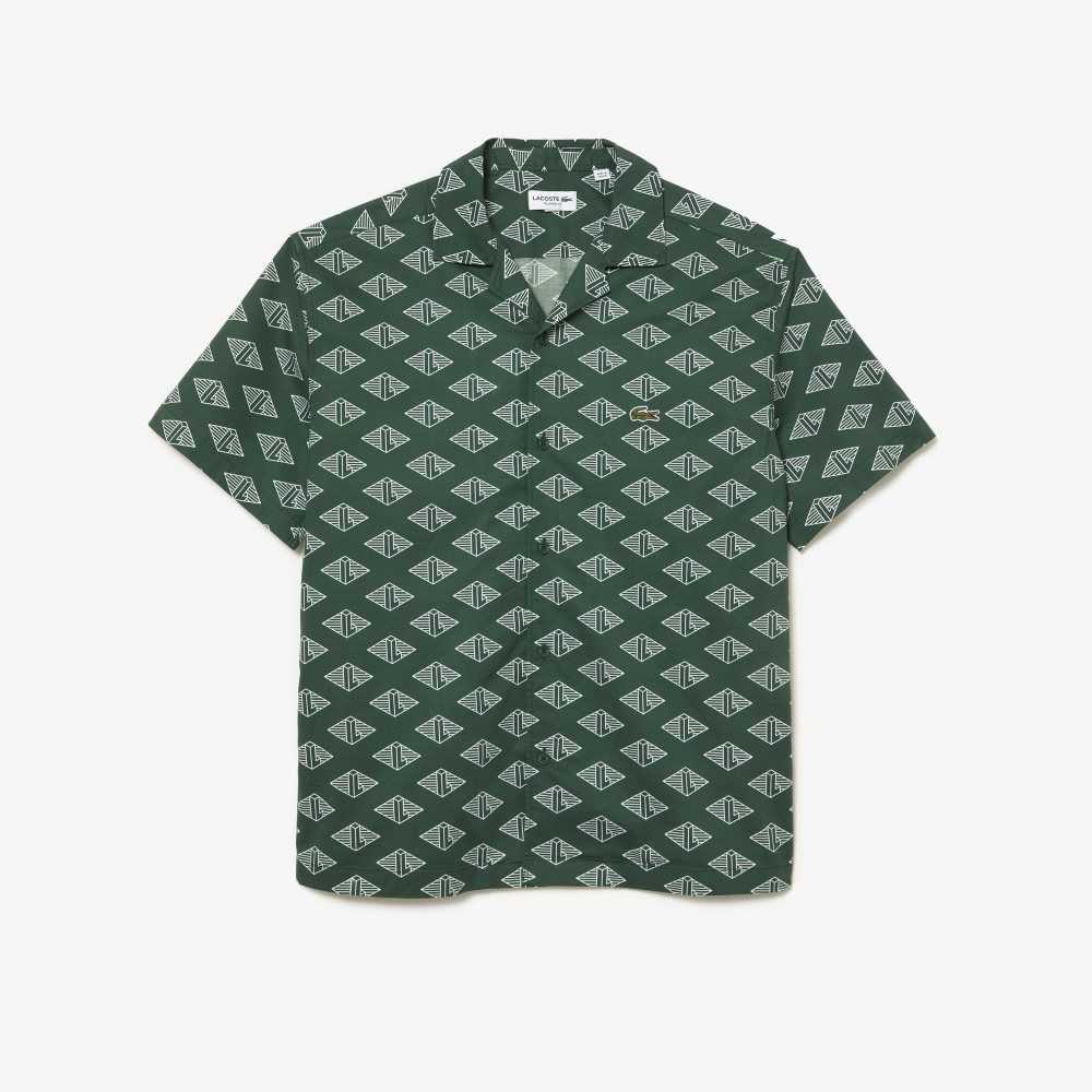 Lacoste Corta Sleeve Monogram Print Verde Blancas | 3942-CYPRZ