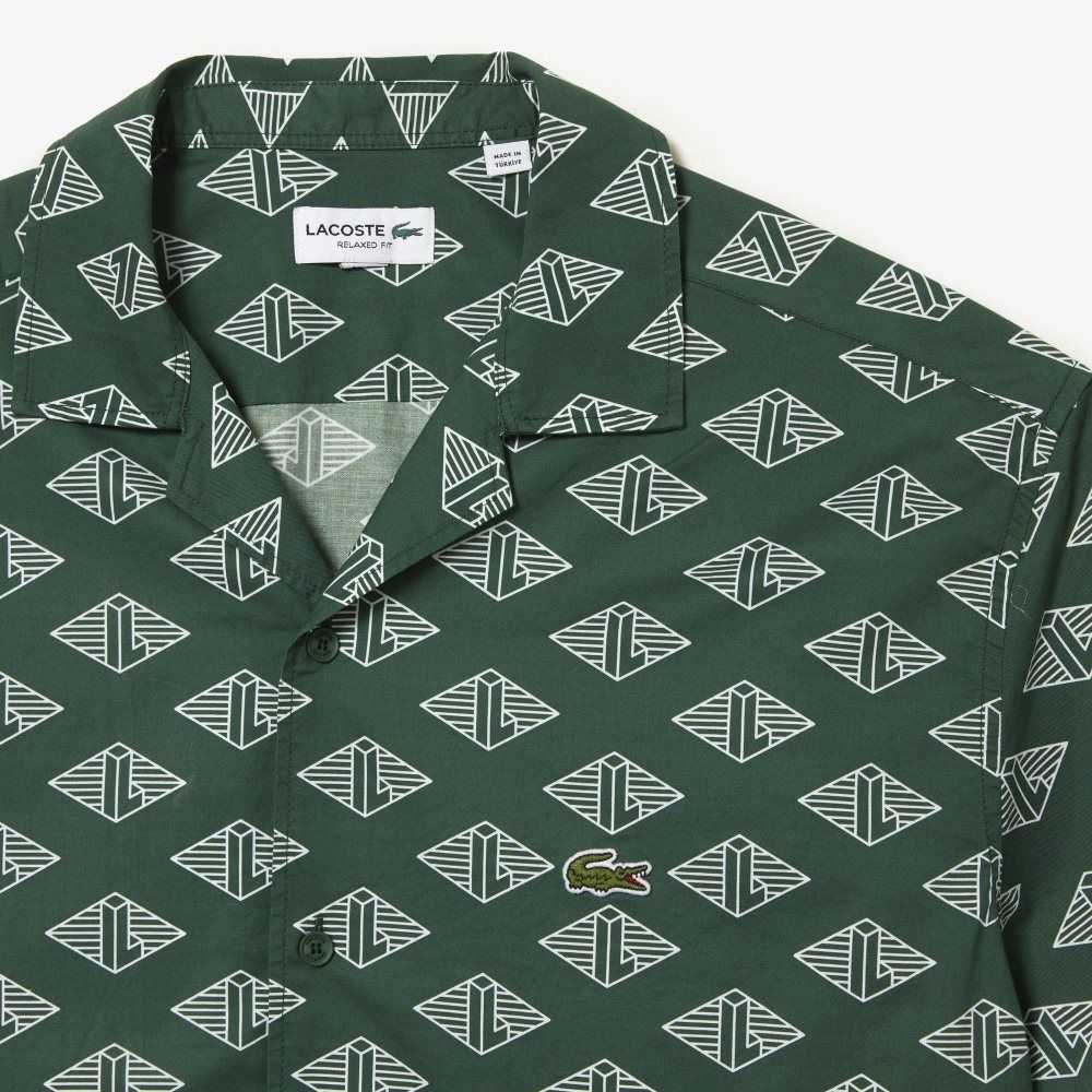 Lacoste Corta Sleeve Monogram Print Verde Blancas | 3942-CYPRZ