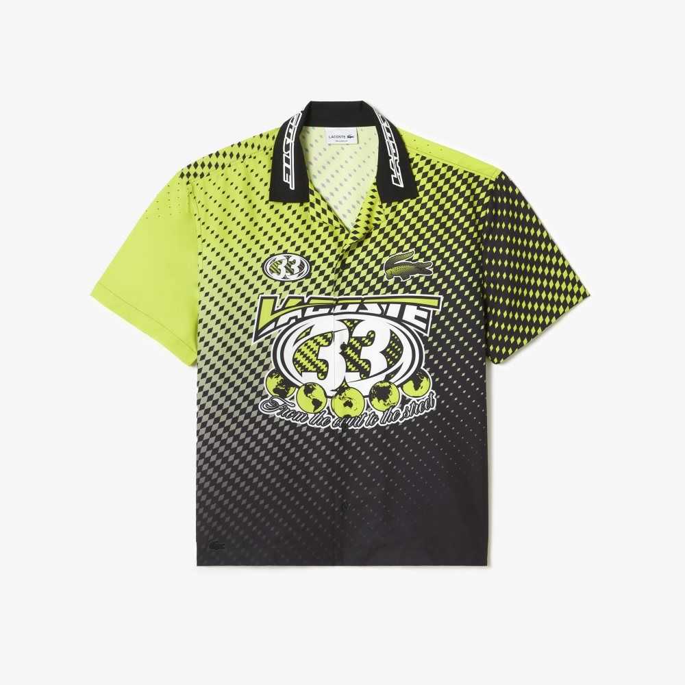 Lacoste Corta Sleeve Ombre Checkerboard Print Amarillo Negras | 4835-RMTDL