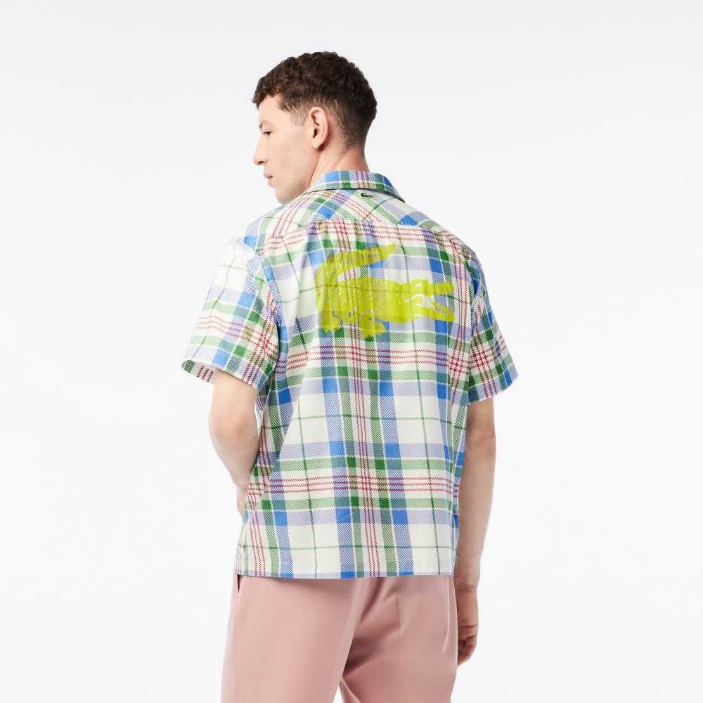 Lacoste Corta Sleeve Organic Algodon Check Blancas | 9261-CAROM