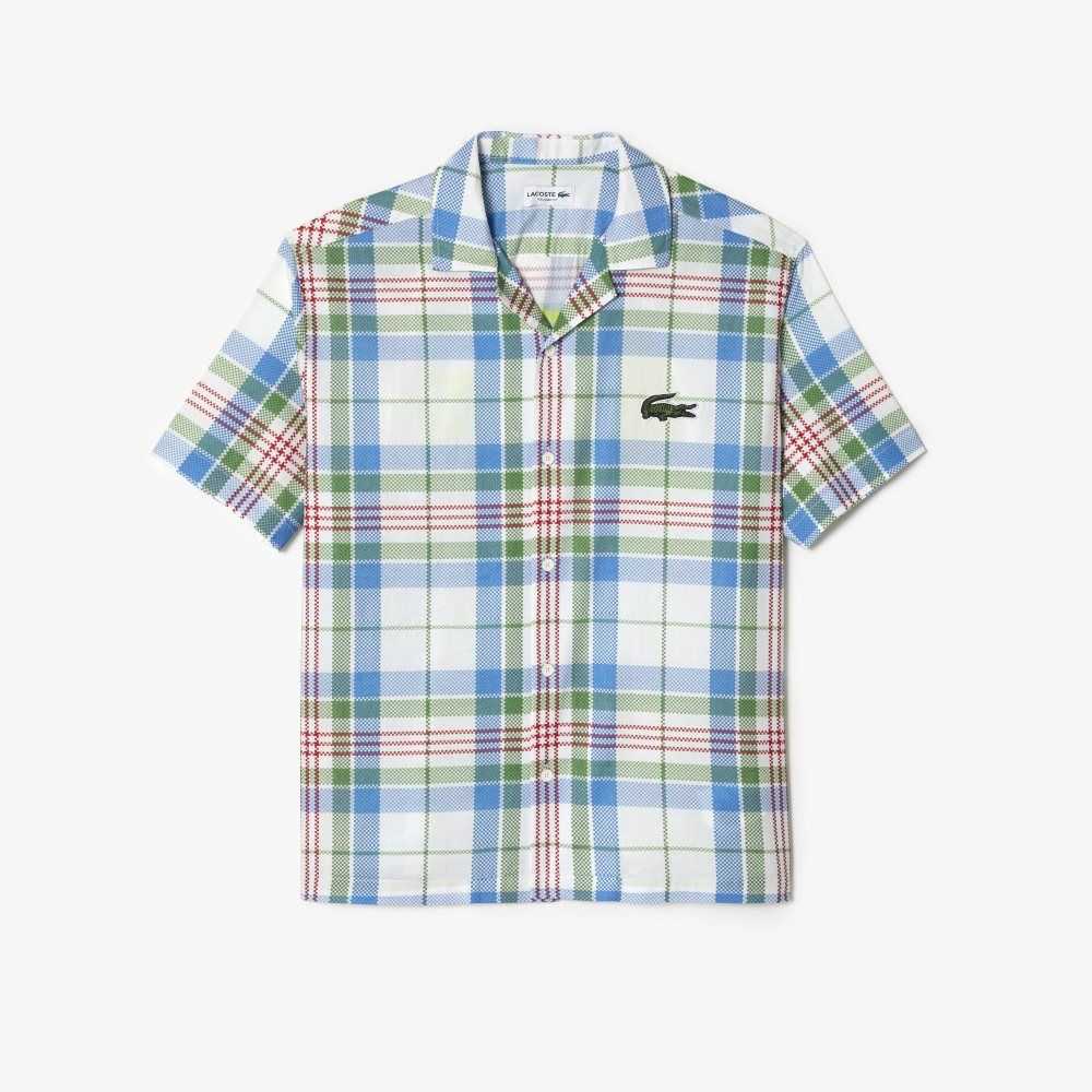 Lacoste Corta Sleeve Organic Algodon Check Blancas | 9261-CAROM