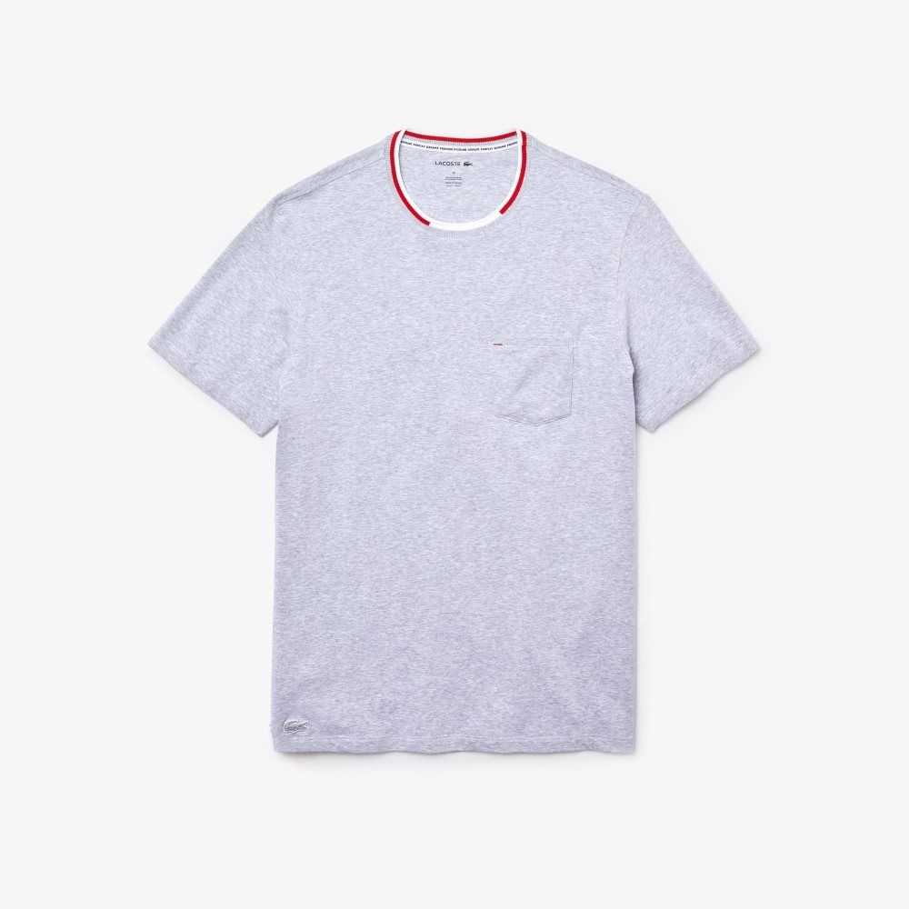 Lacoste Corta Sleeve Three-Tone Crew Neck Pajama T-Shirt Gris | 2143-IUNPM