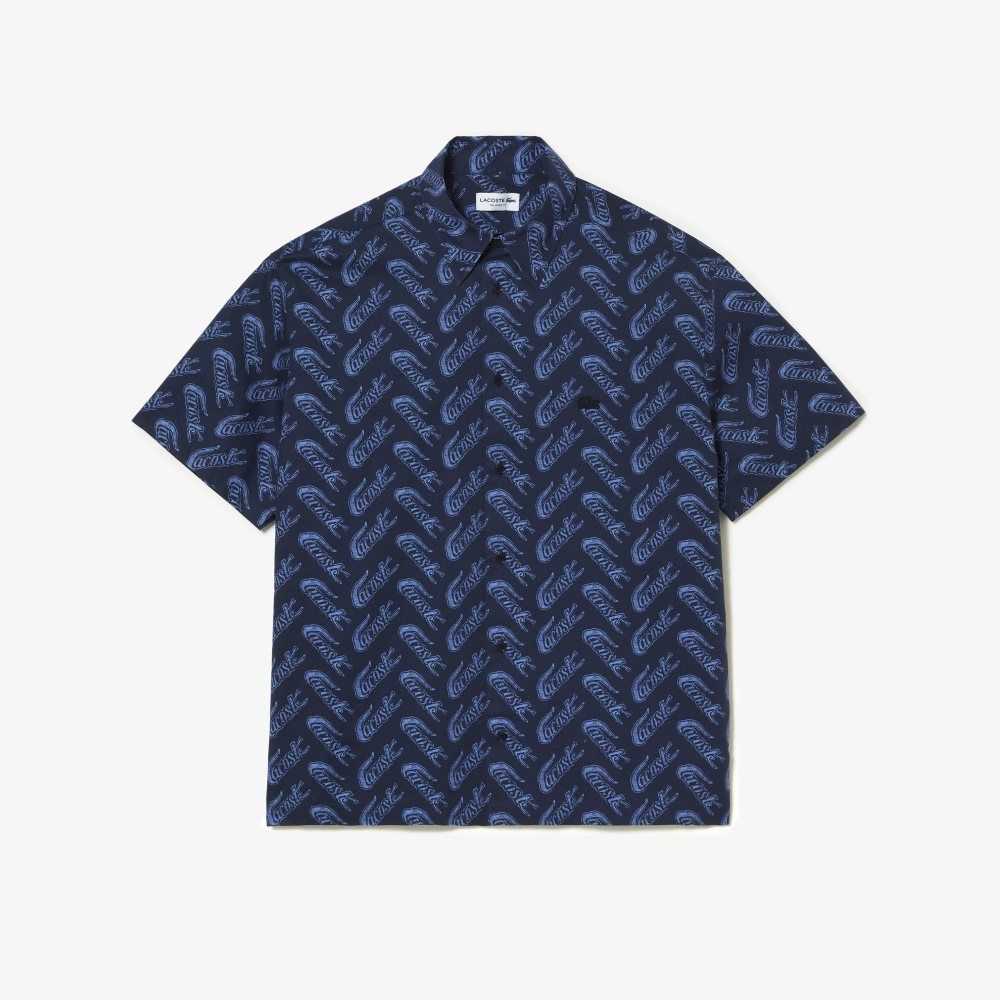 Lacoste Corta Sleeve Vintage Print Azul Marino Azules Azules | 3862-QSWGX