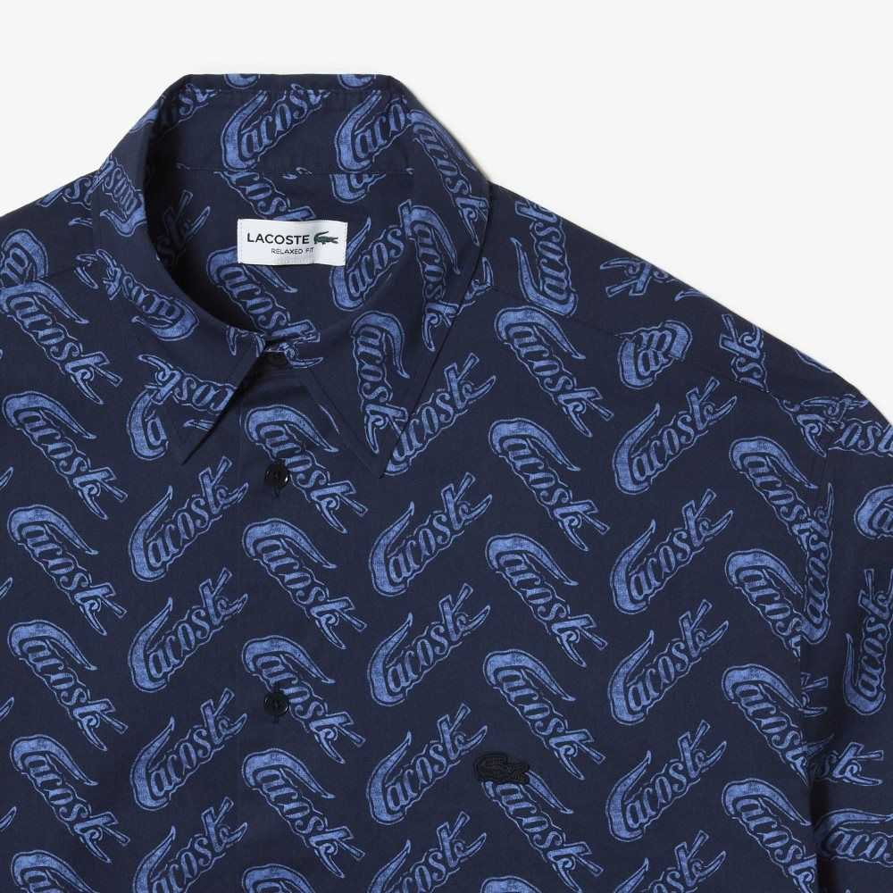 Lacoste Corta Sleeve Vintage Print Azul Marino Azules Azules | 3862-QSWGX