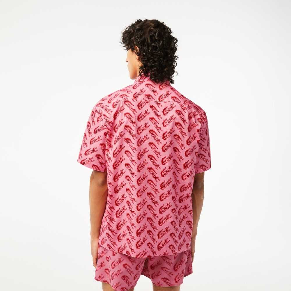 Lacoste Corta Sleeve Vintage Print Rojas Blancas | 9608-IKHEG