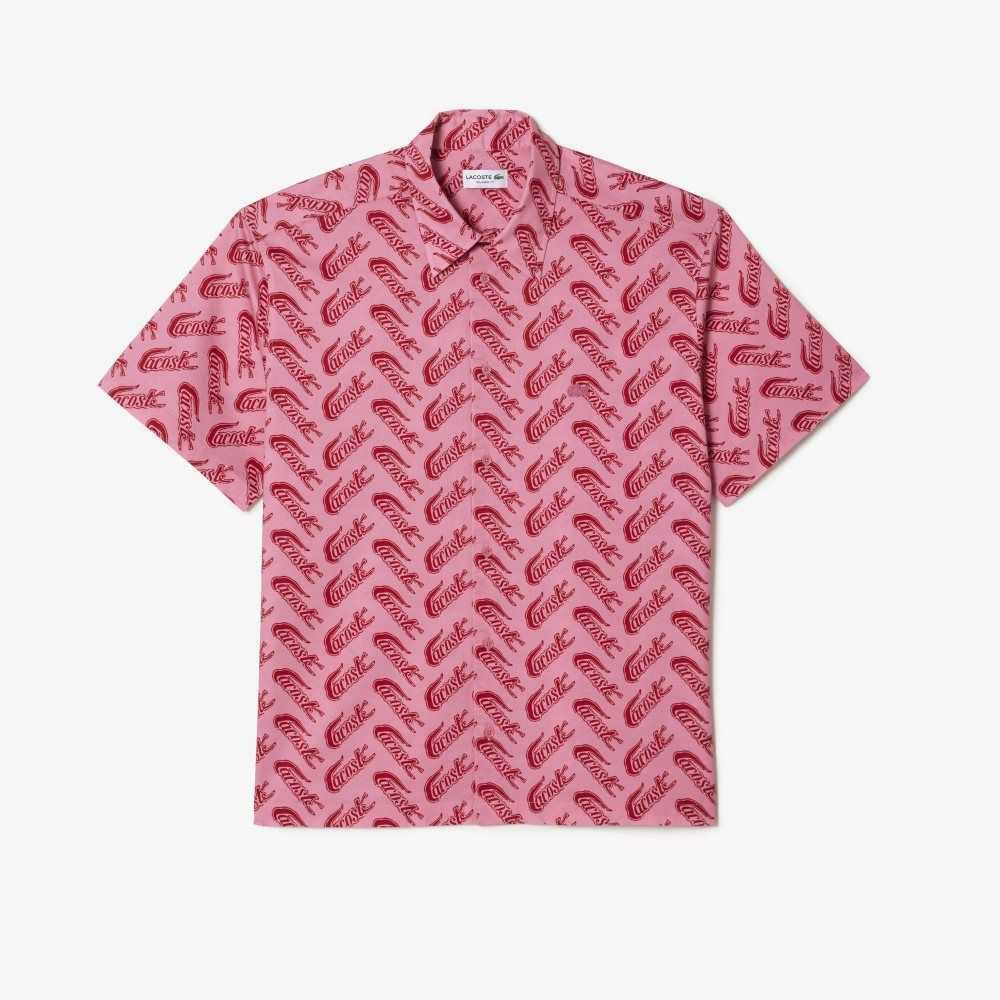 Lacoste Corta Sleeve Vintage Print Rojas Blancas | 9608-IKHEG