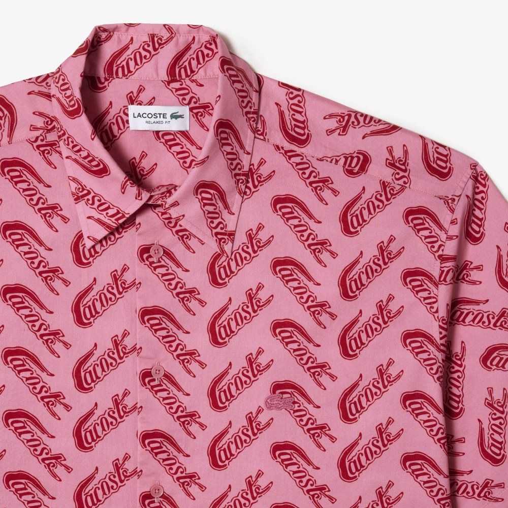 Lacoste Corta Sleeve Vintage Print Rojas Blancas | 9608-IKHEG