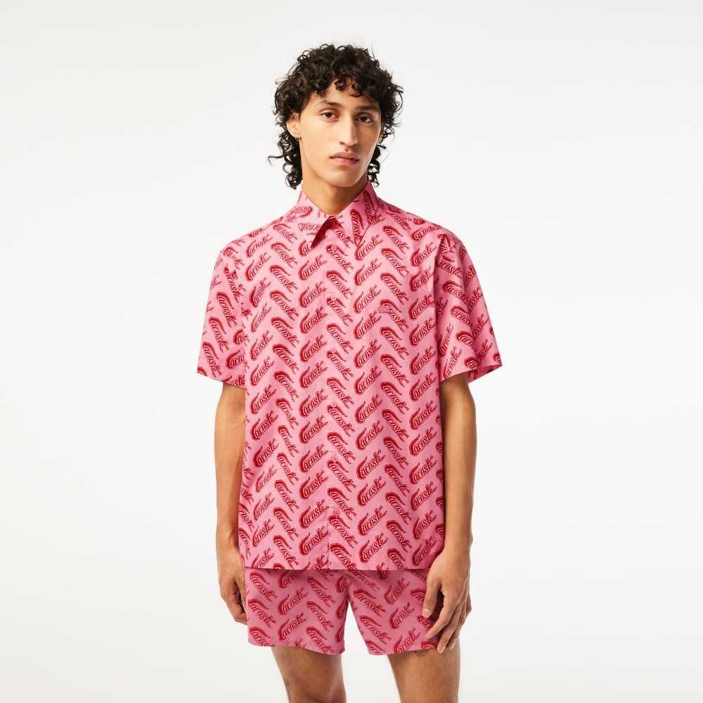 Lacoste Corta Sleeve Vintage Print Rojas Blancas | 9608-IKHEG