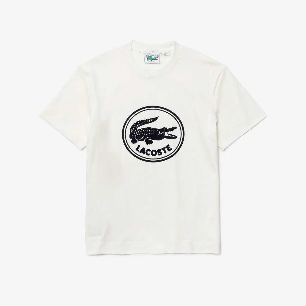 Lacoste Crew Neck 3D Printed logo Algodon Blancas | 5423-PTLWC