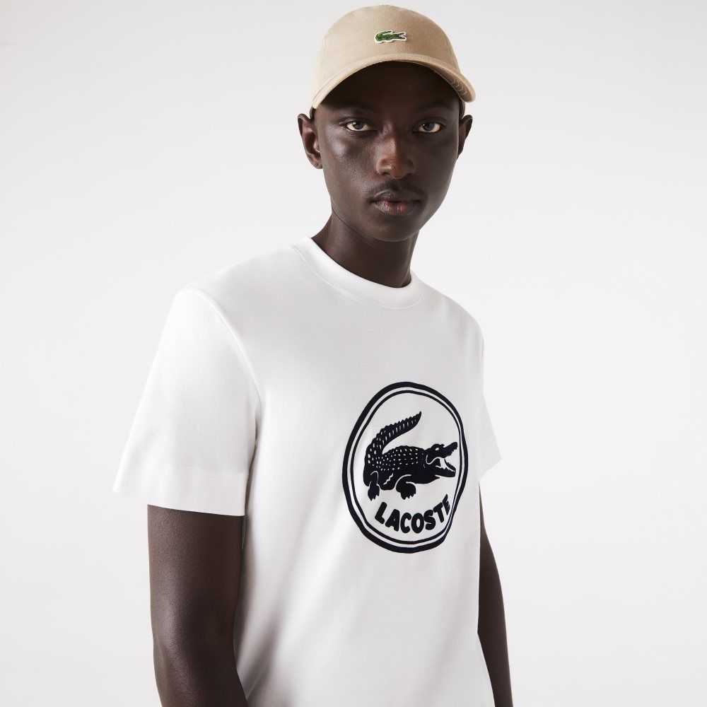 Lacoste Crew Neck 3D Printed logo Algodon Blancas | 5423-PTLWC