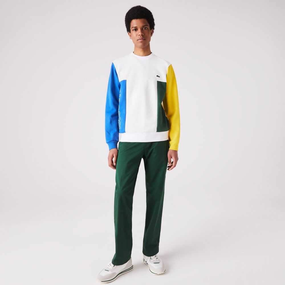 Lacoste Crew Neck Colorblock Algodon Fleece Blancas Azules Amarillo Verde | 0697-KSEXZ