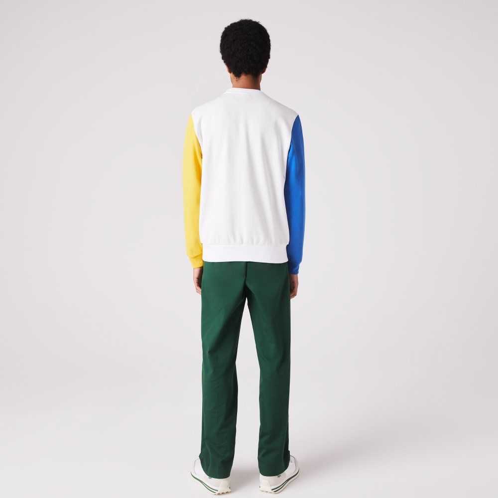 Lacoste Crew Neck Colorblock Algodon Fleece Blancas Azules Amarillo Verde | 0697-KSEXZ