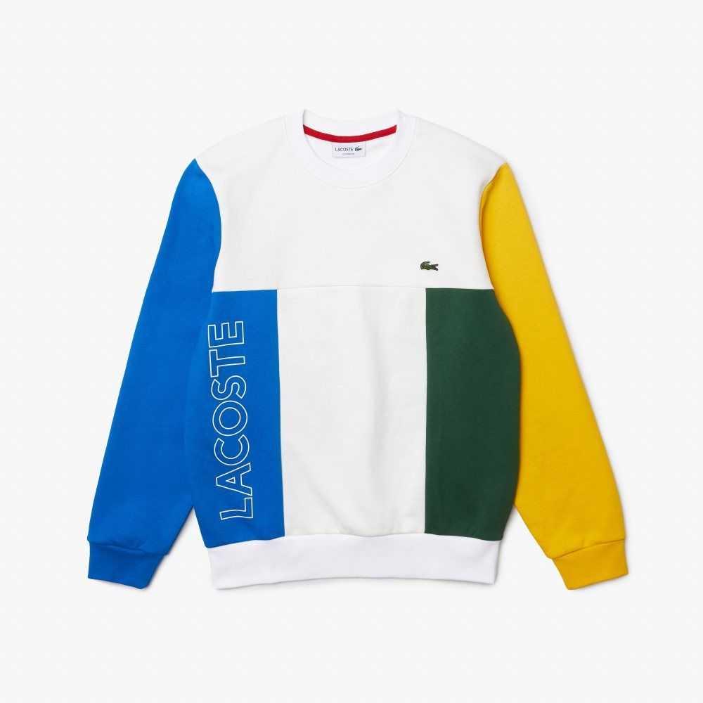 Lacoste Crew Neck Colorblock Algodon Fleece Blancas Azules Amarillo Verde | 0697-KSEXZ