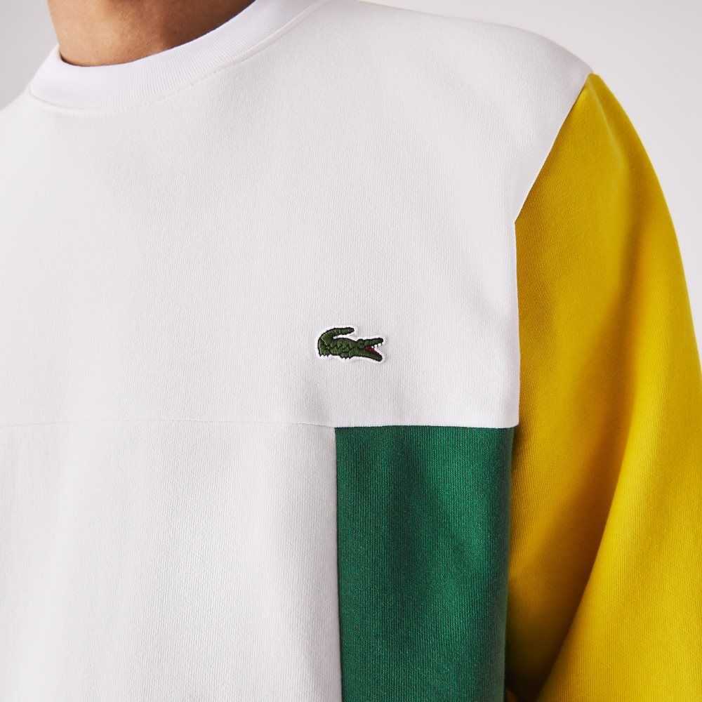 Lacoste Crew Neck Colorblock Algodon Fleece Blancas Azules Amarillo Verde | 0697-KSEXZ