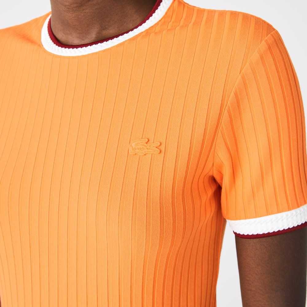 Lacoste Crew Neck Fantasy Knit T-Shirt Naranjas | 8742-RBNEQ