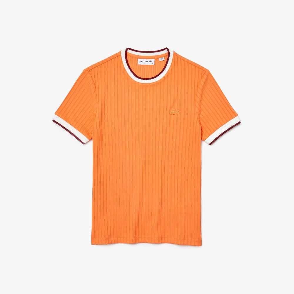 Lacoste Crew Neck Fantasy Knit T-Shirt Naranjas | 8742-RBNEQ