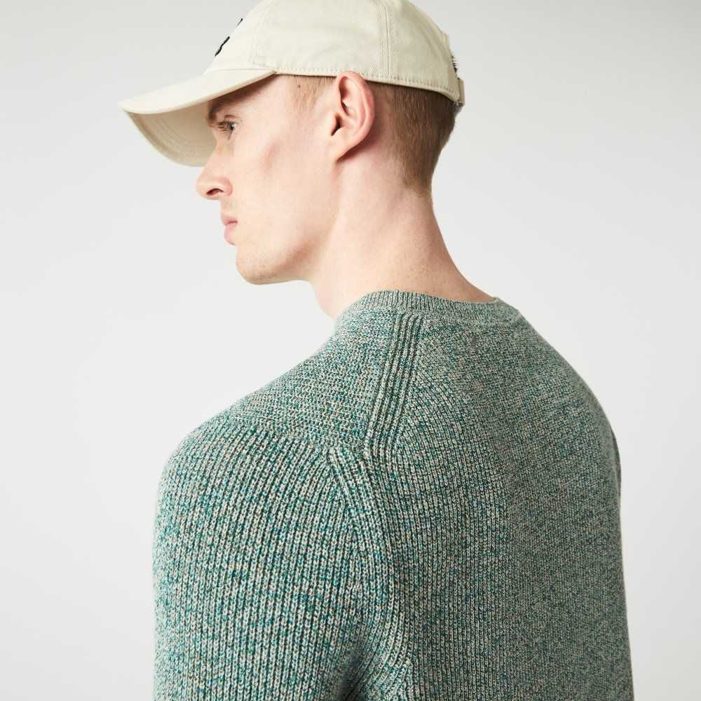 Lacoste Crew Neck Heathered Knit Blancas Verde Beige | 7804-JLNSR