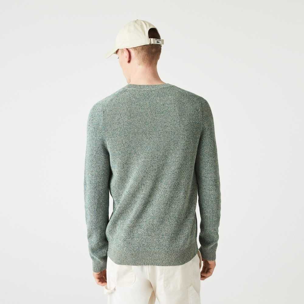 Lacoste Crew Neck Heathered Knit Blancas Verde Beige | 7804-JLNSR